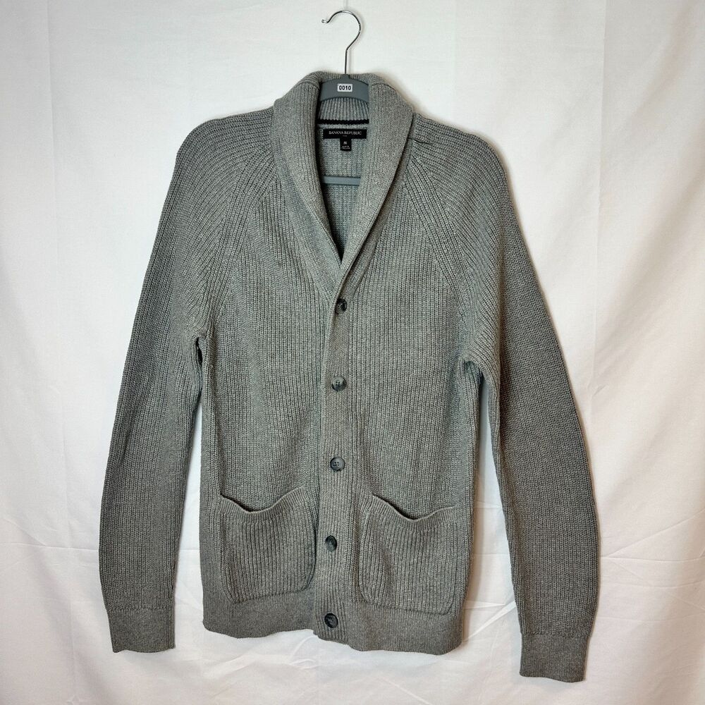 Banana Republic Gray Shawl Collar Cardigan Mens M Ribbed Knit Cotton